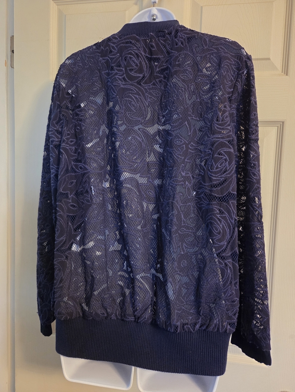 Anthropologie x Elevenses Miranda Lace Bomber Jacket in navy blue Size Small - Picture 7 of 12